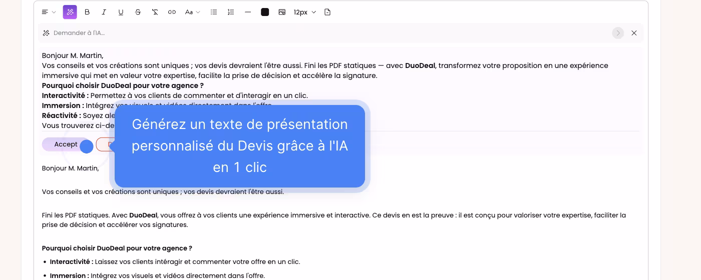 La proposition écrit son premier jet