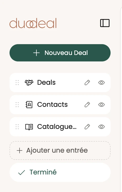 Le menu en mode personnalisation