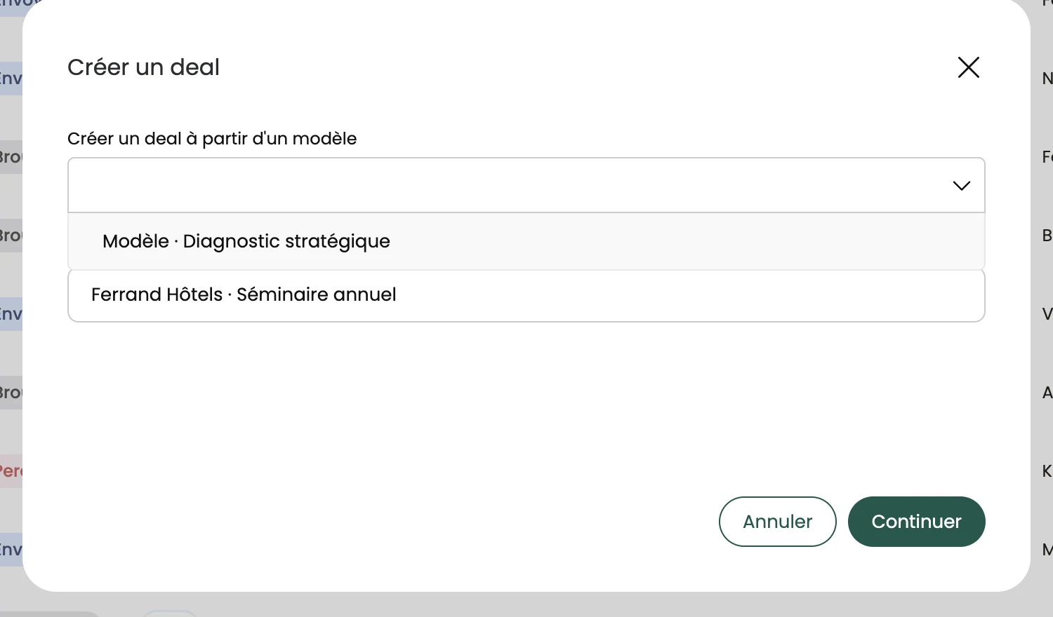 Choix d'un modèle dans la liste