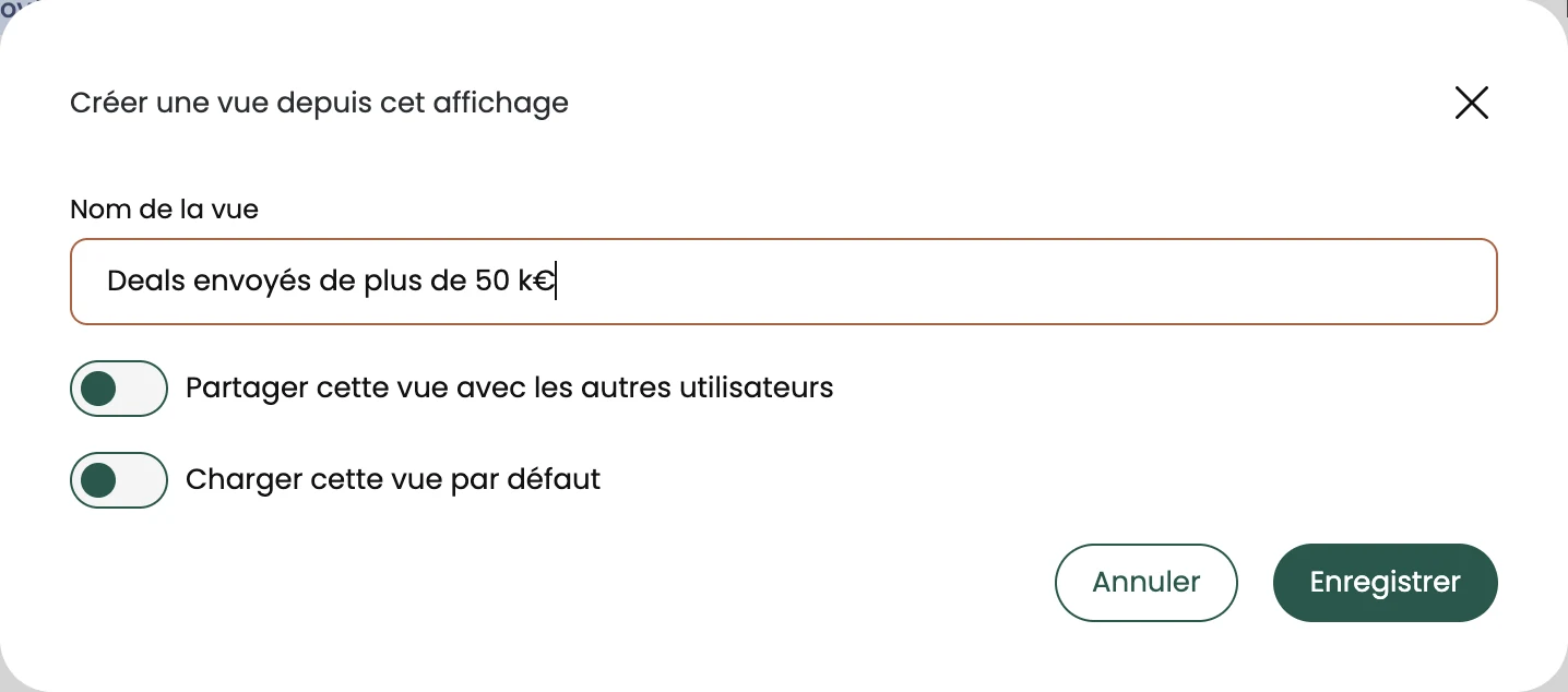 La fenêtre de création d'une vue