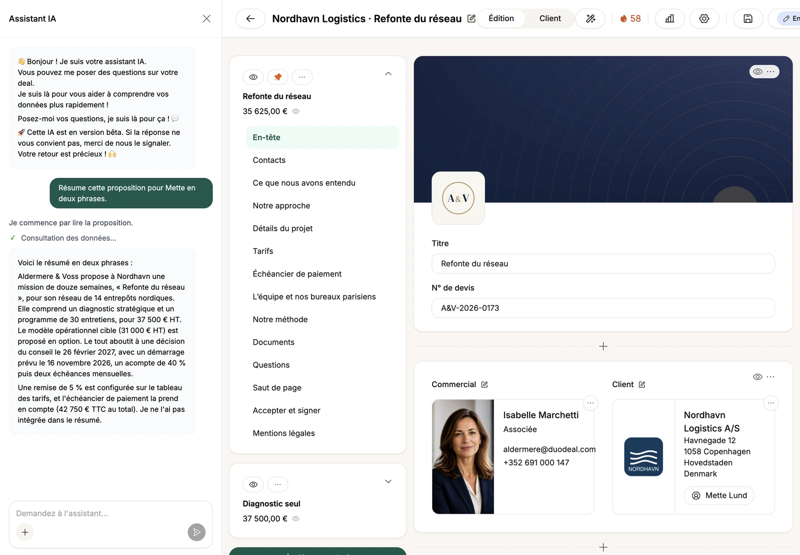 L'assistant IA résume la proposition