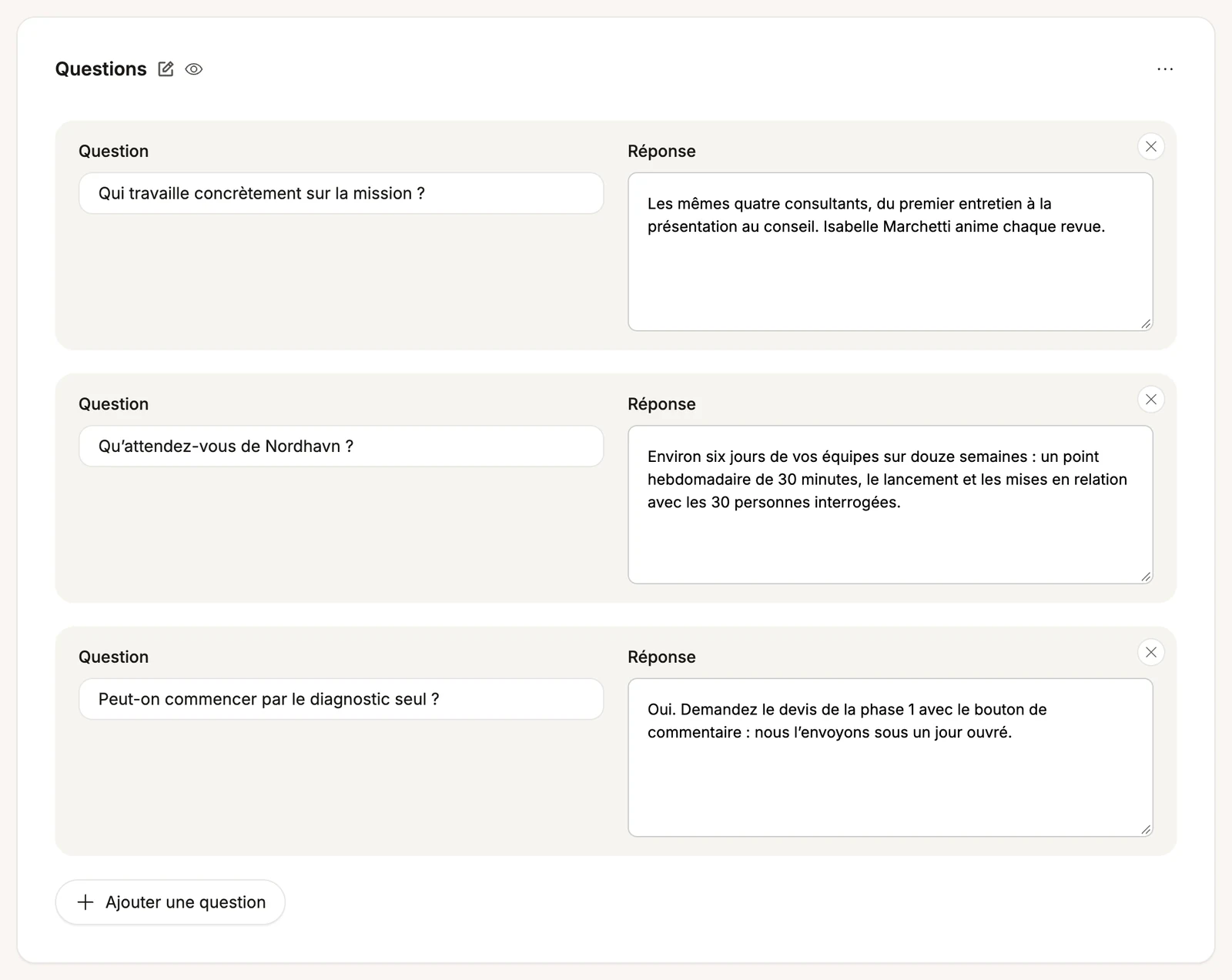 Le bloc FAQ dans l'éditeur