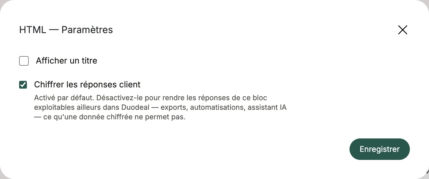 Les réglages du bloc HTML