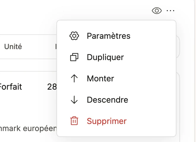 Le menu ⋯ d'un bloc