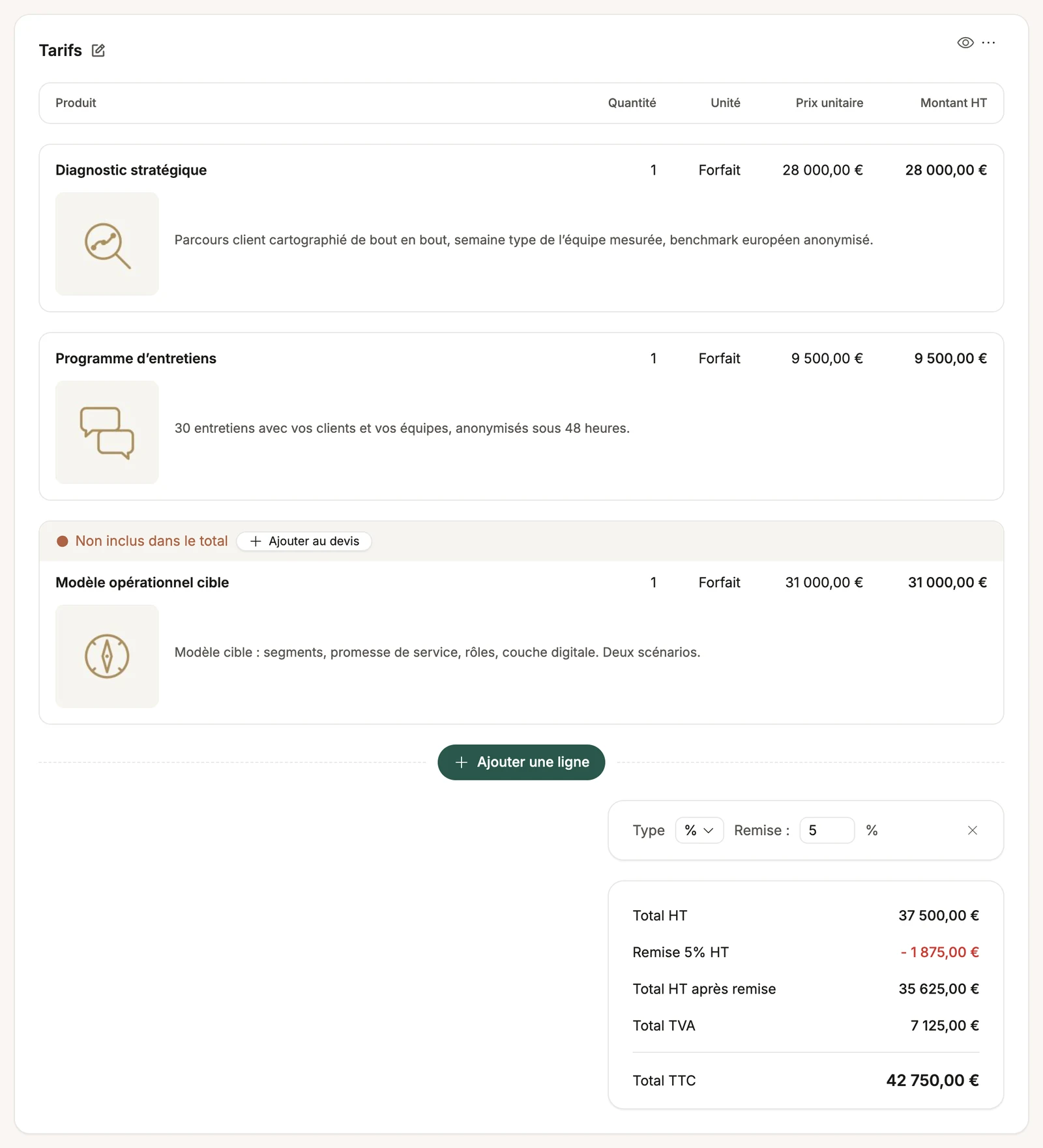 Le bloc Pricing