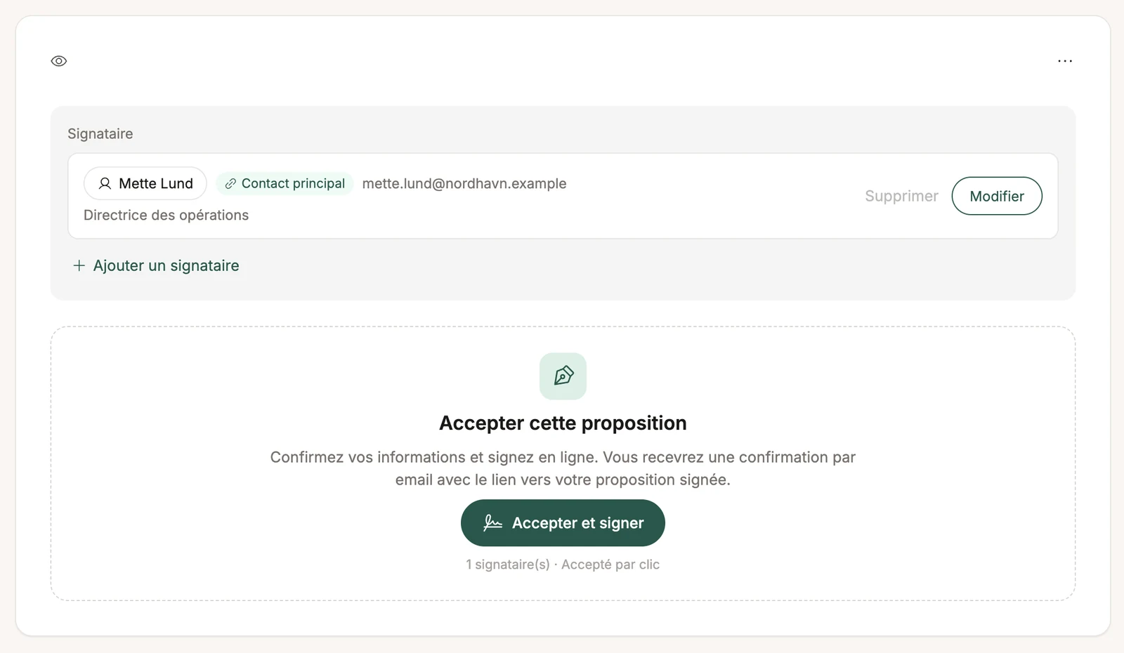 Le bloc Accept and sign dans l'éditeur