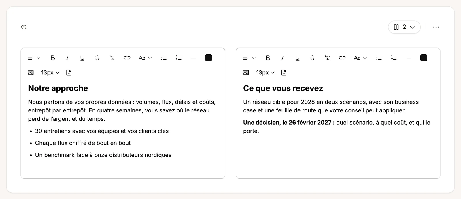 Le bloc Text sur deux colonnes
