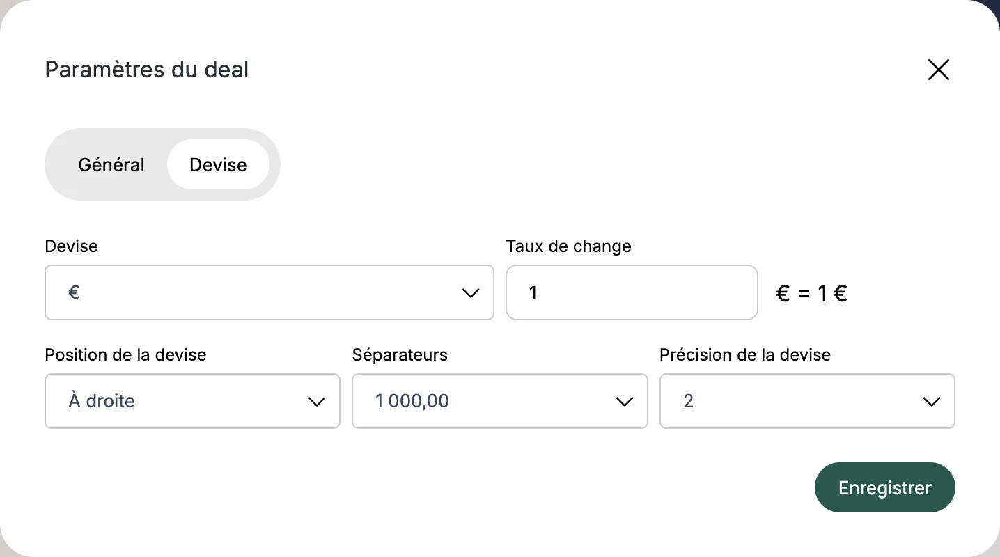 L'onglet Currency