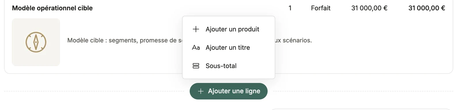 Le menu Add line