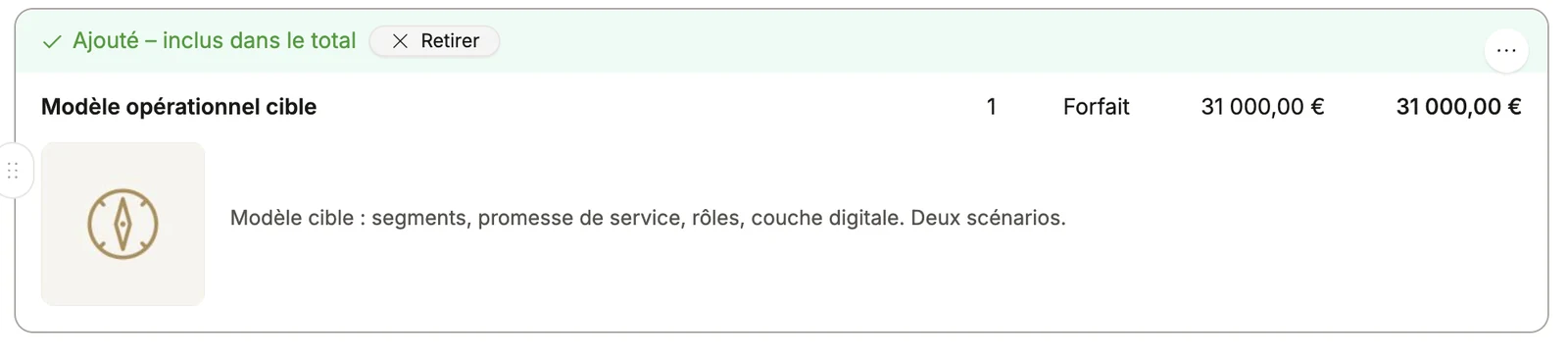 La même ligne, ajoutée au devis