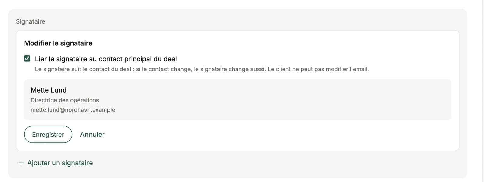 Un signataire lié au contact principal du deal