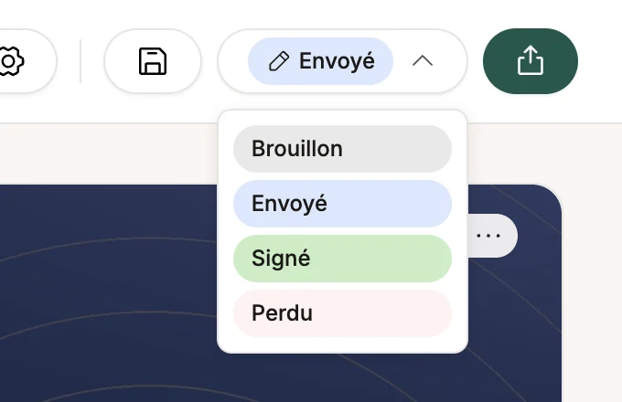 Le menu de la pastille de statut