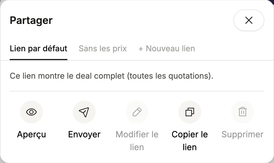 La fenêtre Share
