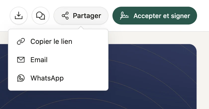 Le menu Share côté client