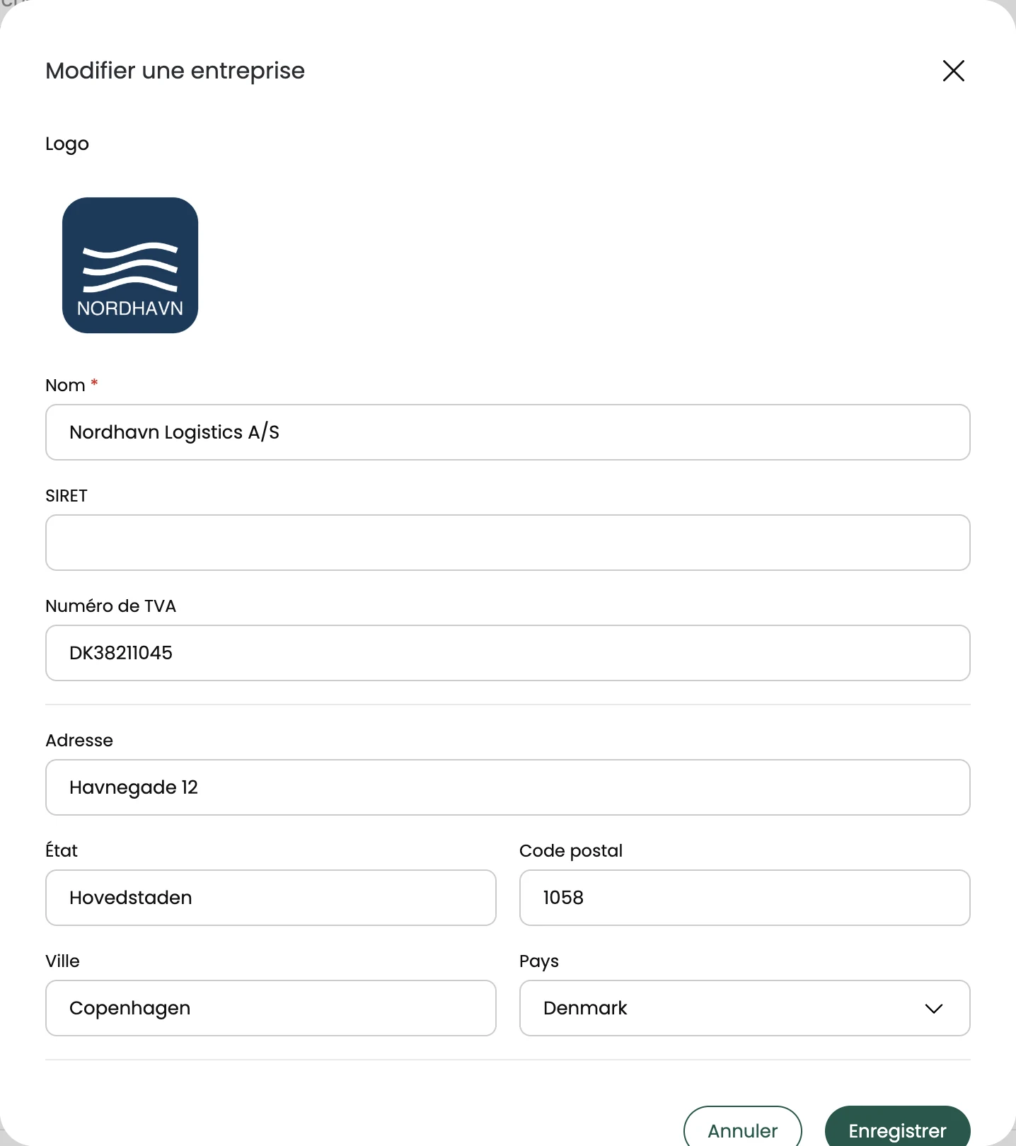 La fiche d'une entreprise, avec son logo