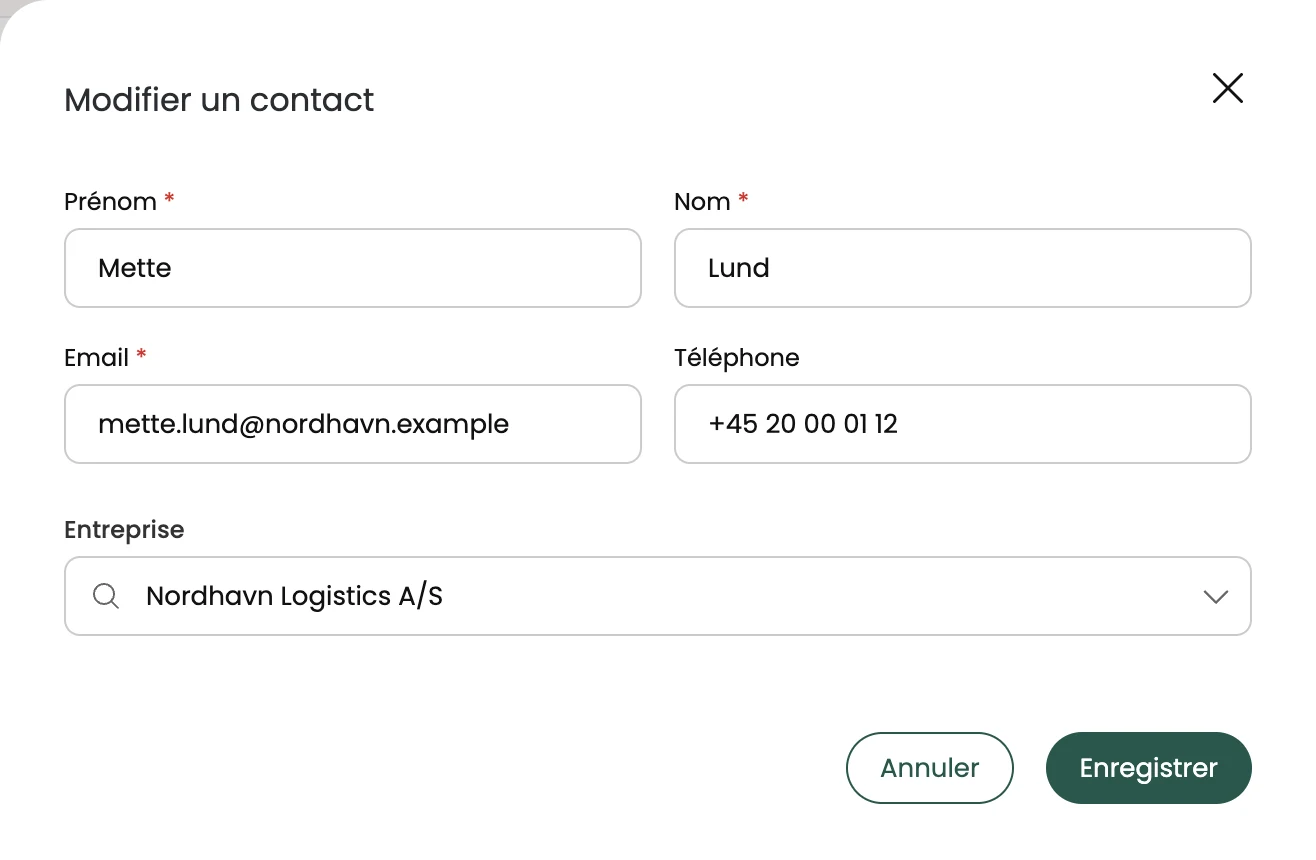 La fiche d'un contact