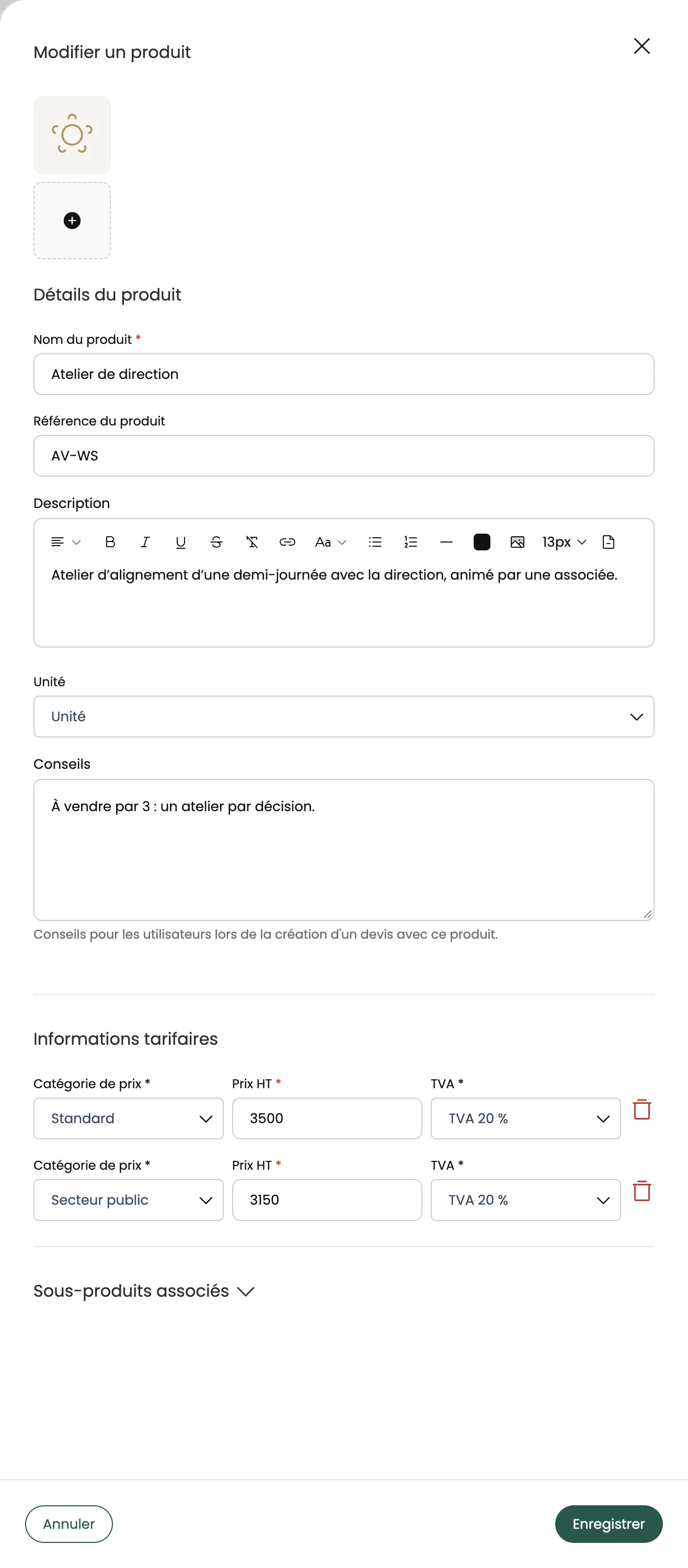 La fiche d'un produit