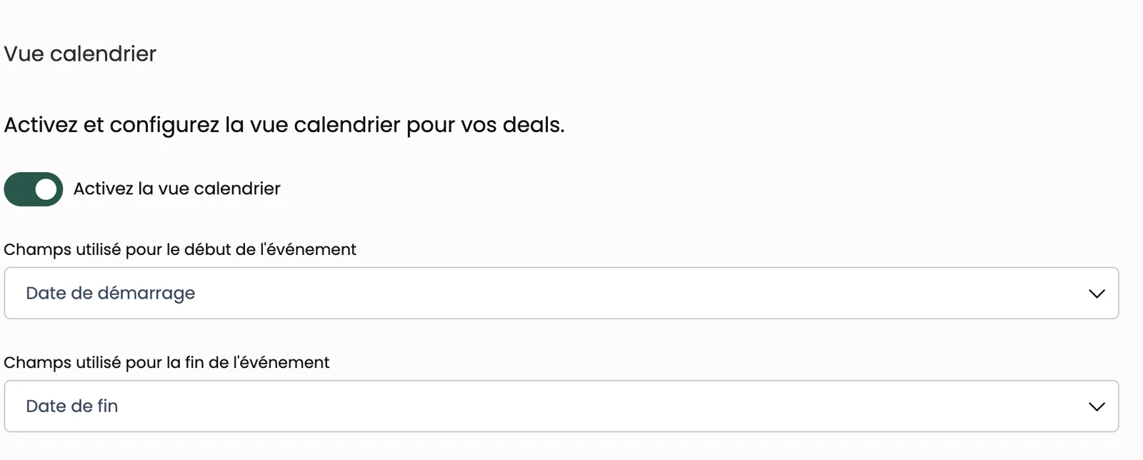 Le réglage de la vue Calendrier