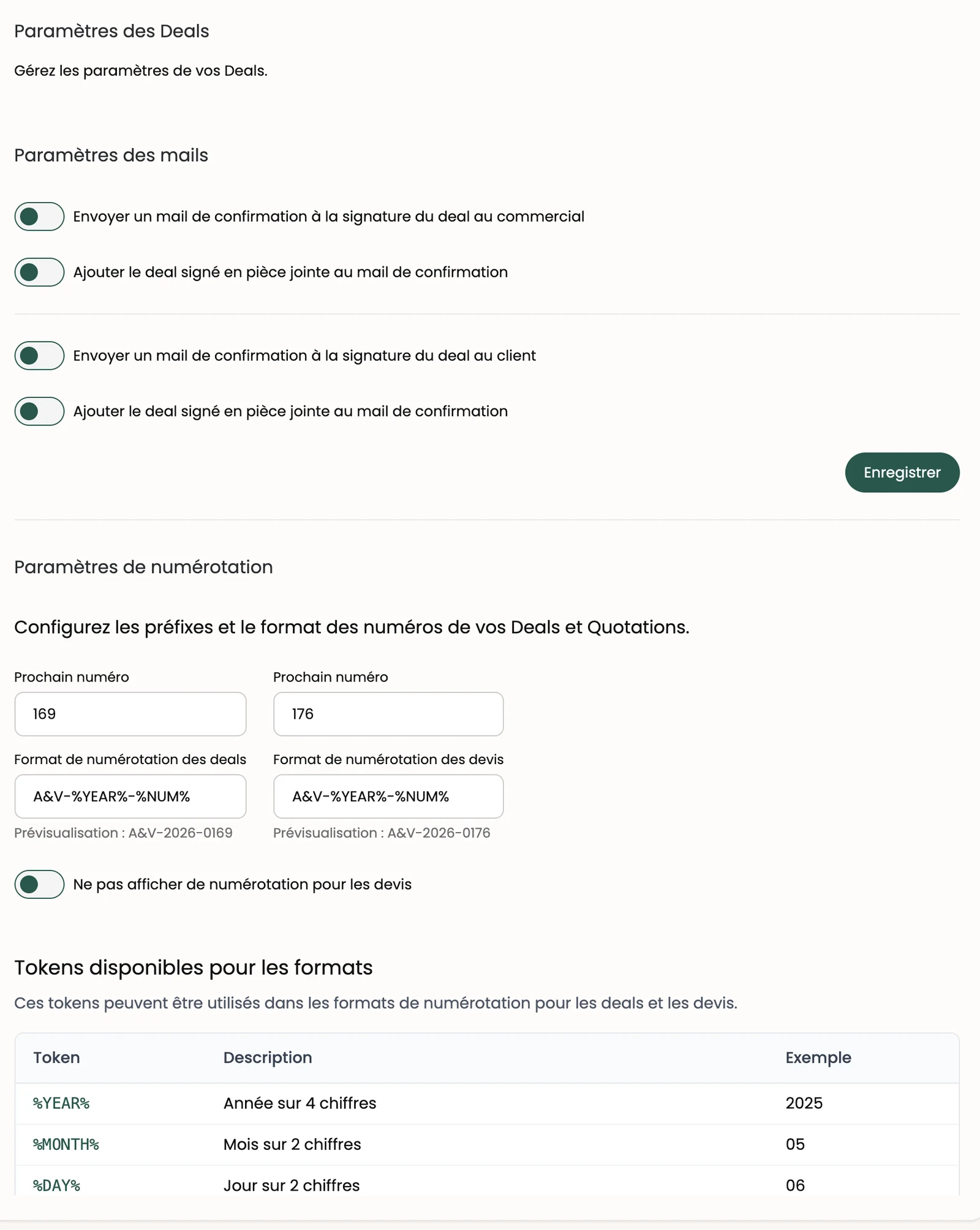 La page Deals : e-mails et numérotation