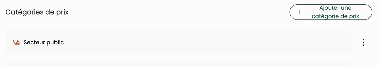 La page Price Categories