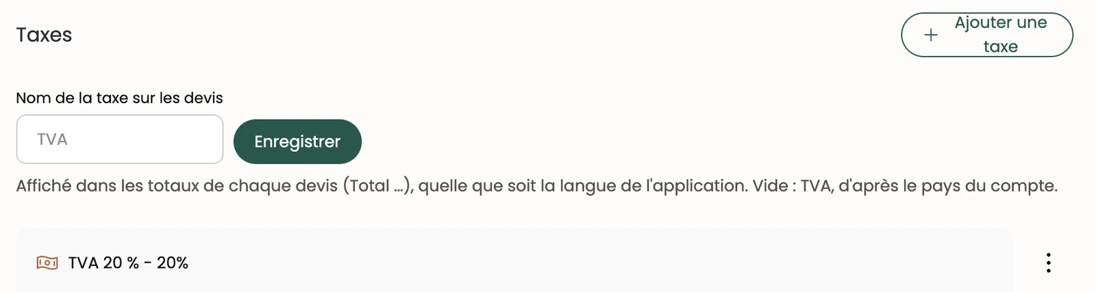 La page Taxes