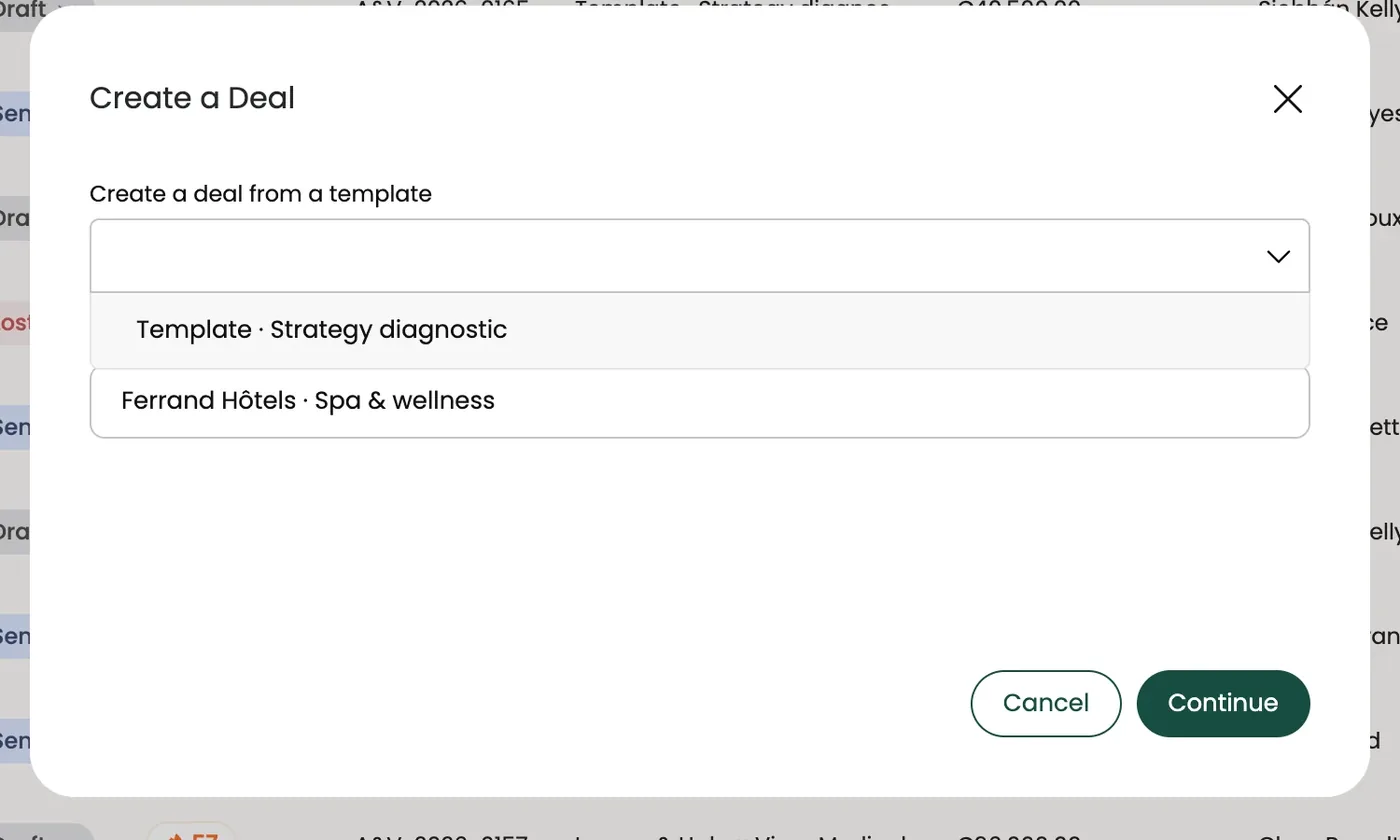 Choosing a template from the list