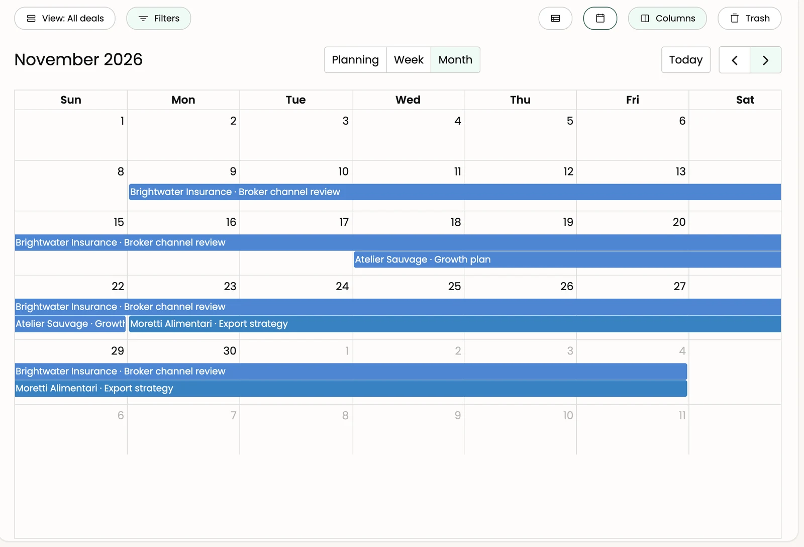 Calendar view, Month display