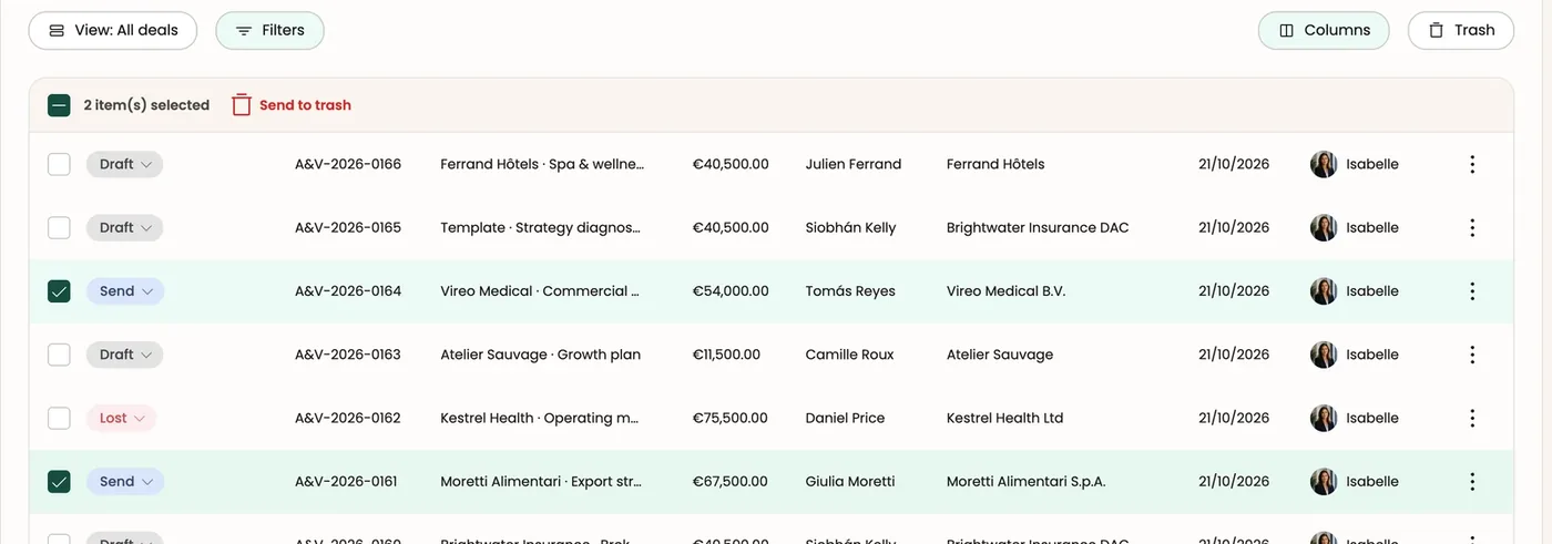 Selecting several deals