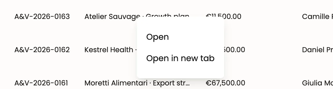 Right-clicking a deal