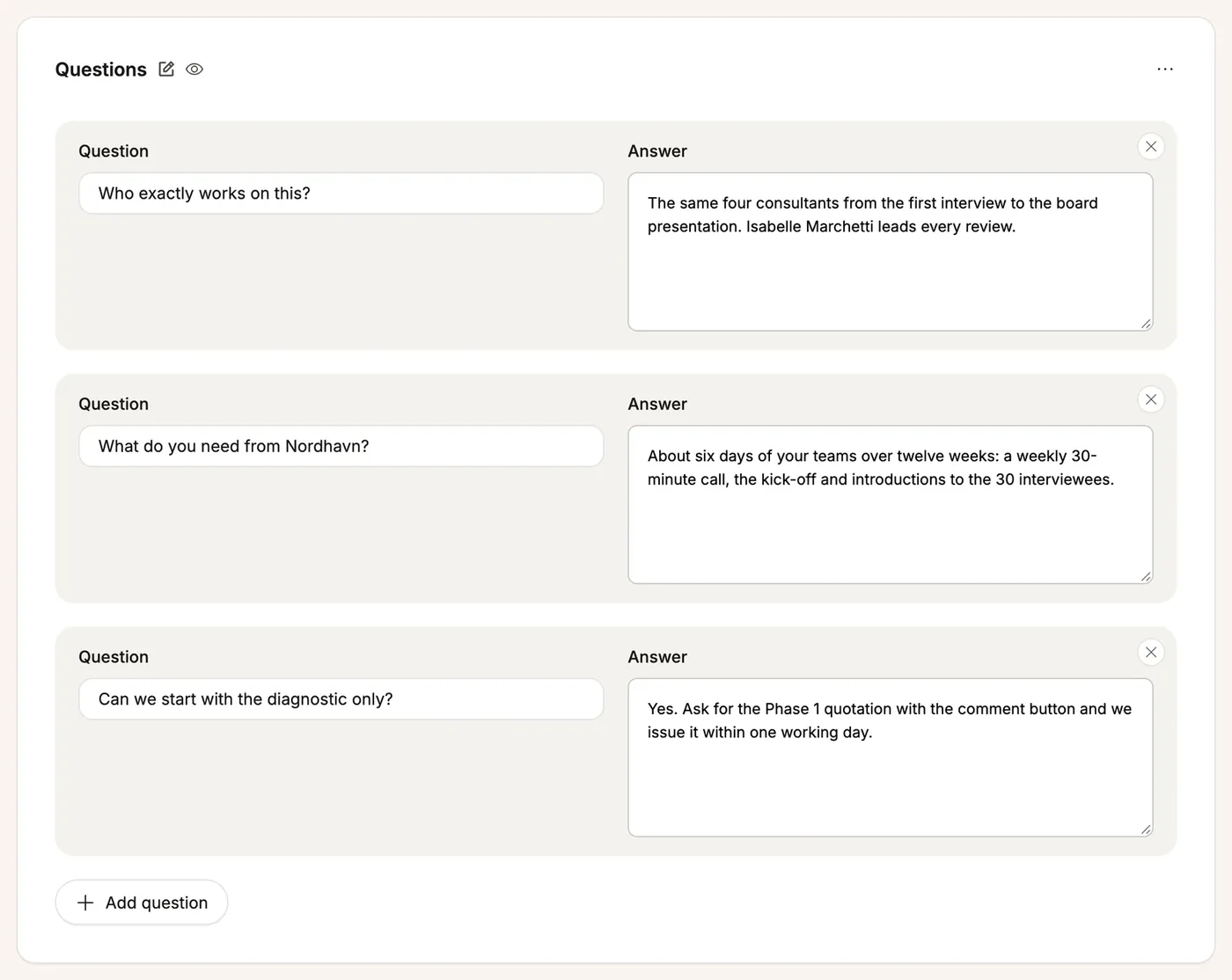 The FAQ block in the editor