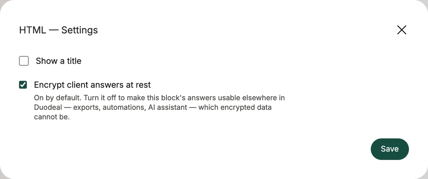 HTML block settings