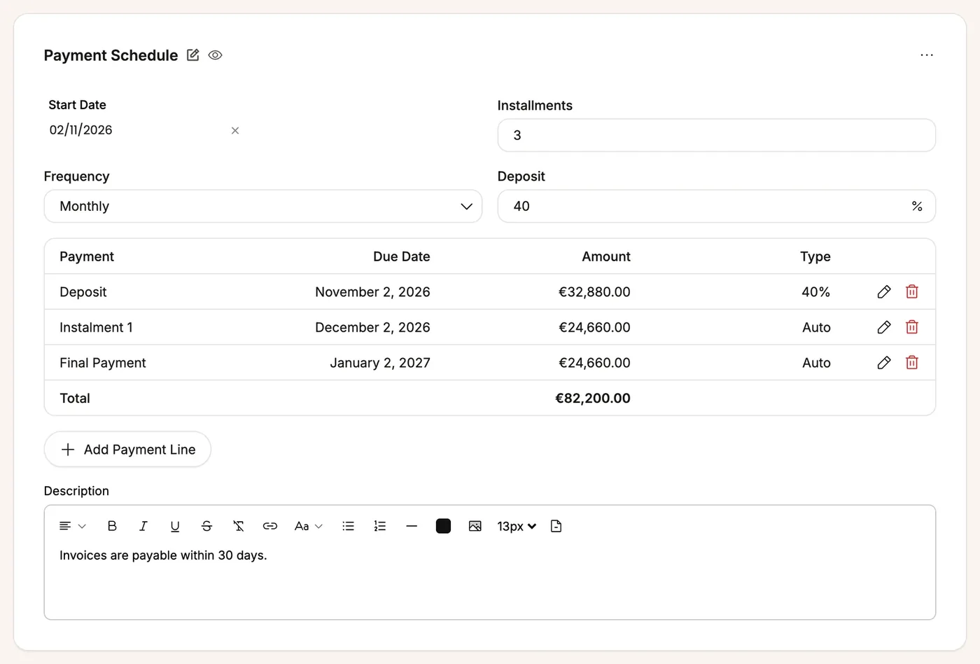 The Payment Schedule block