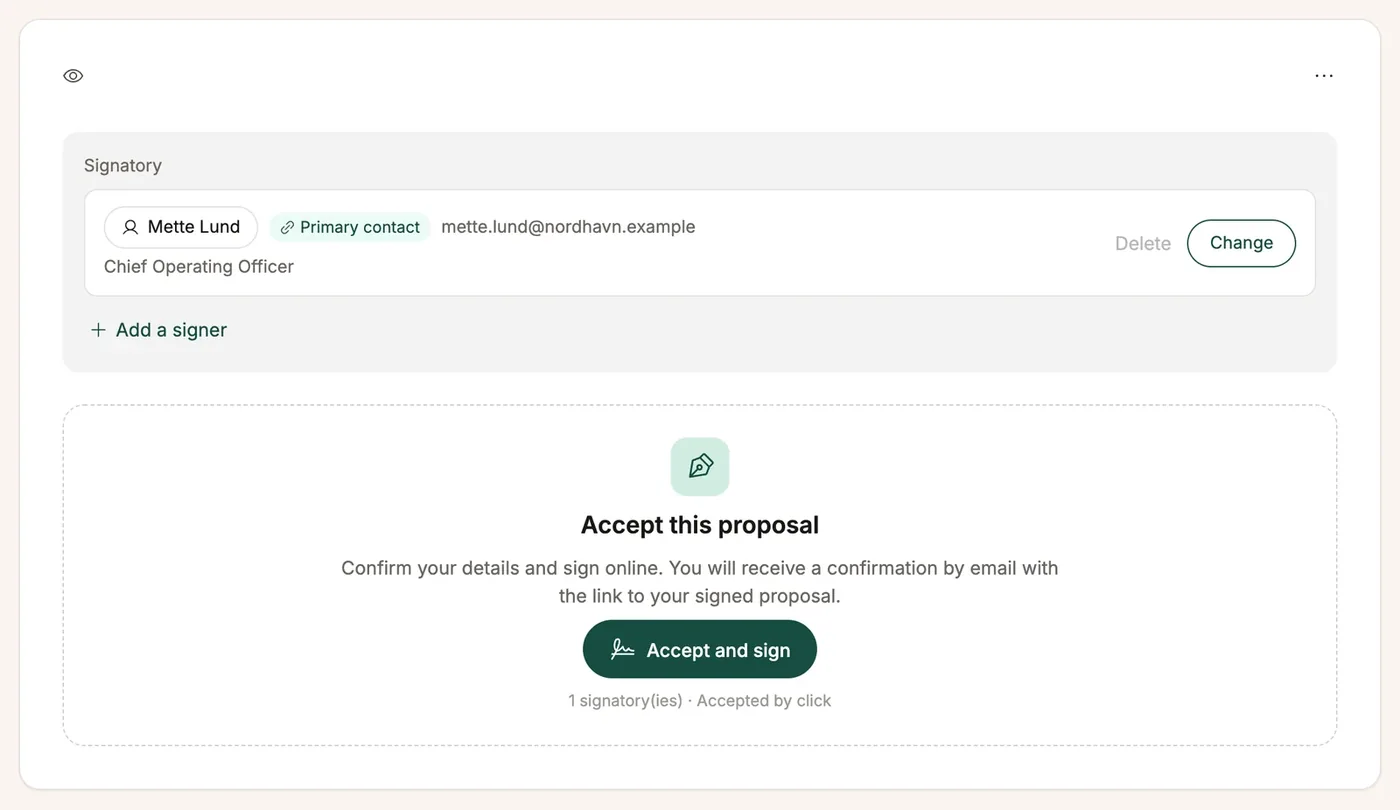 The Accept and sign block in the editor