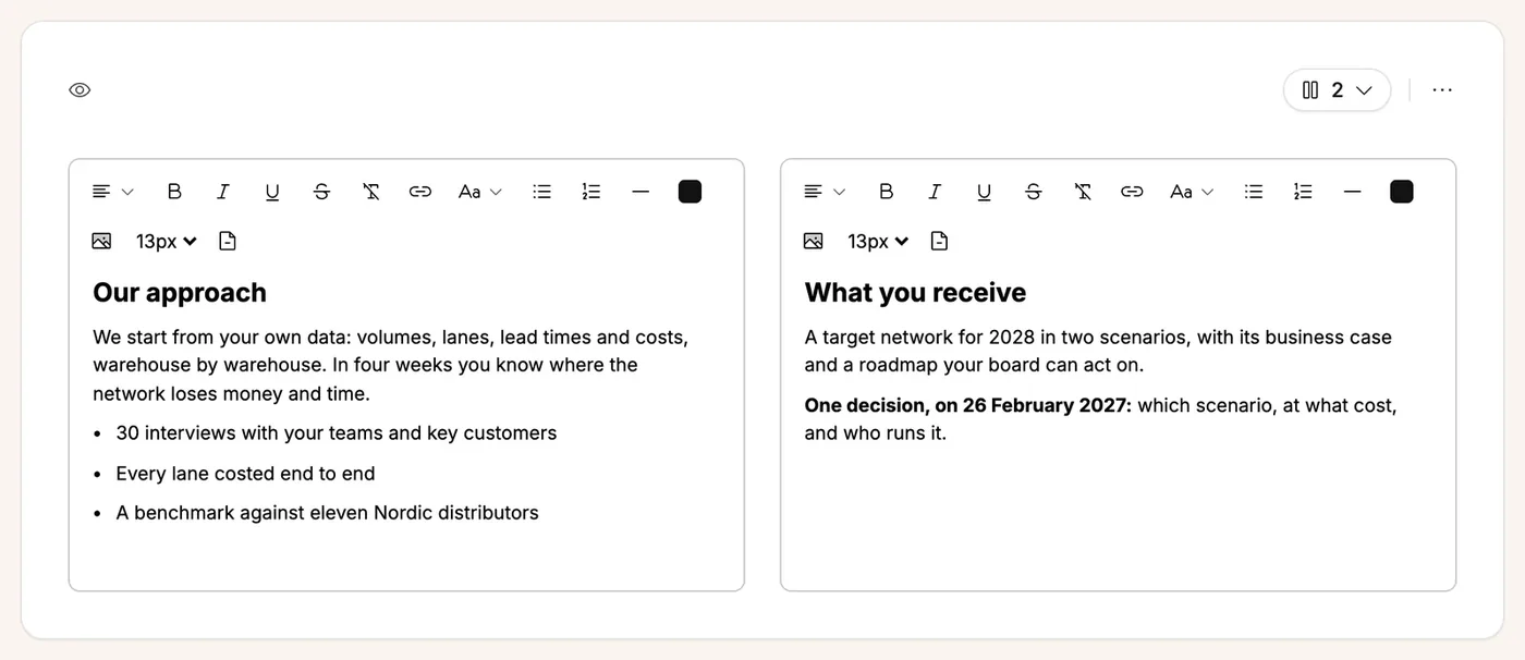The Text block on two columns