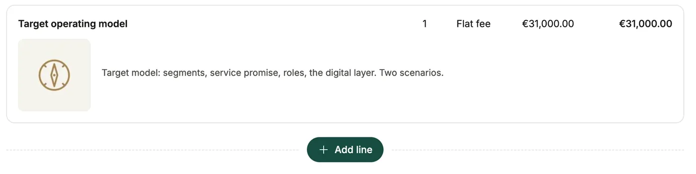The Add line menu