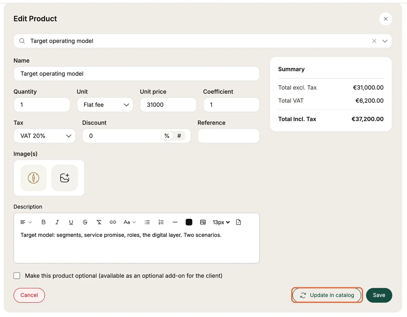 The pricing line editor
