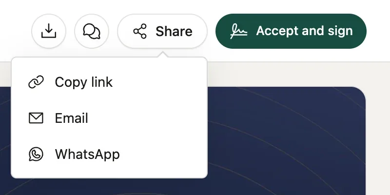 The Share menu on the client side