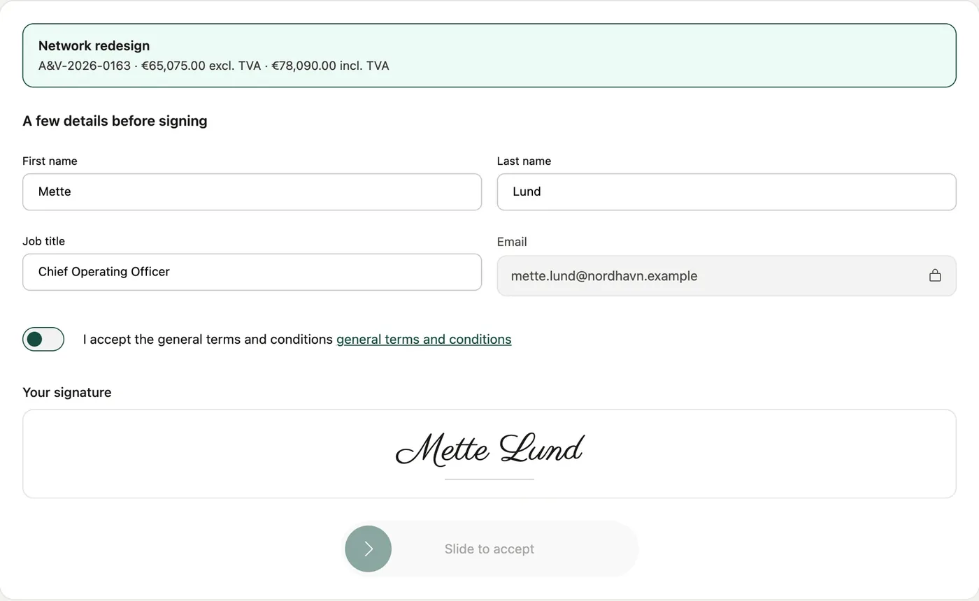 The signing form on the client side