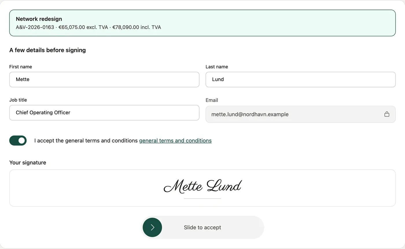 Terms accepted: the slider is ready