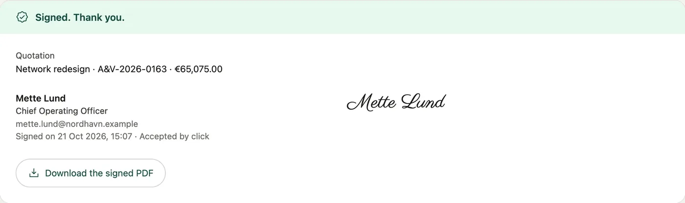 The signature stamp on the client page