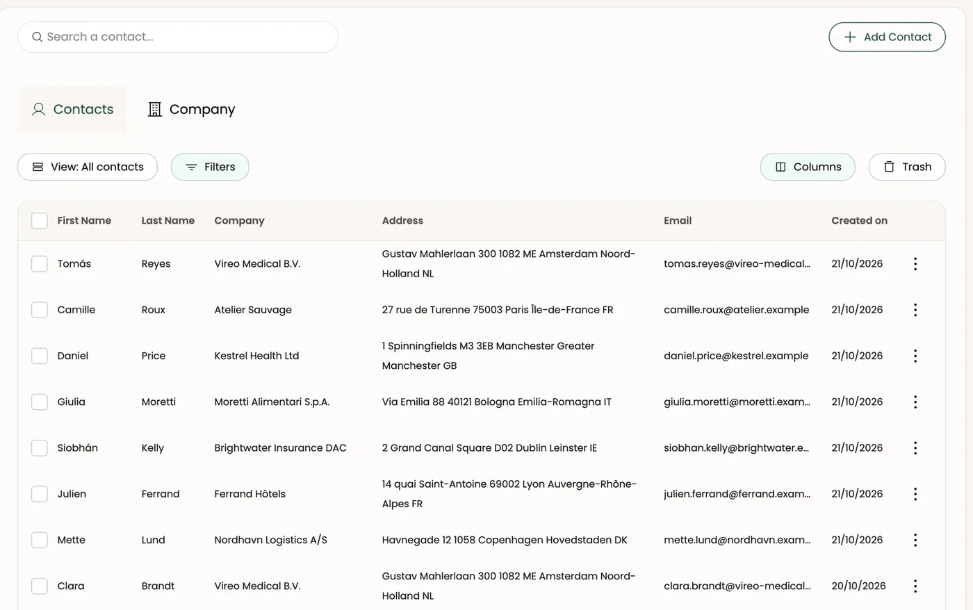 The contact list