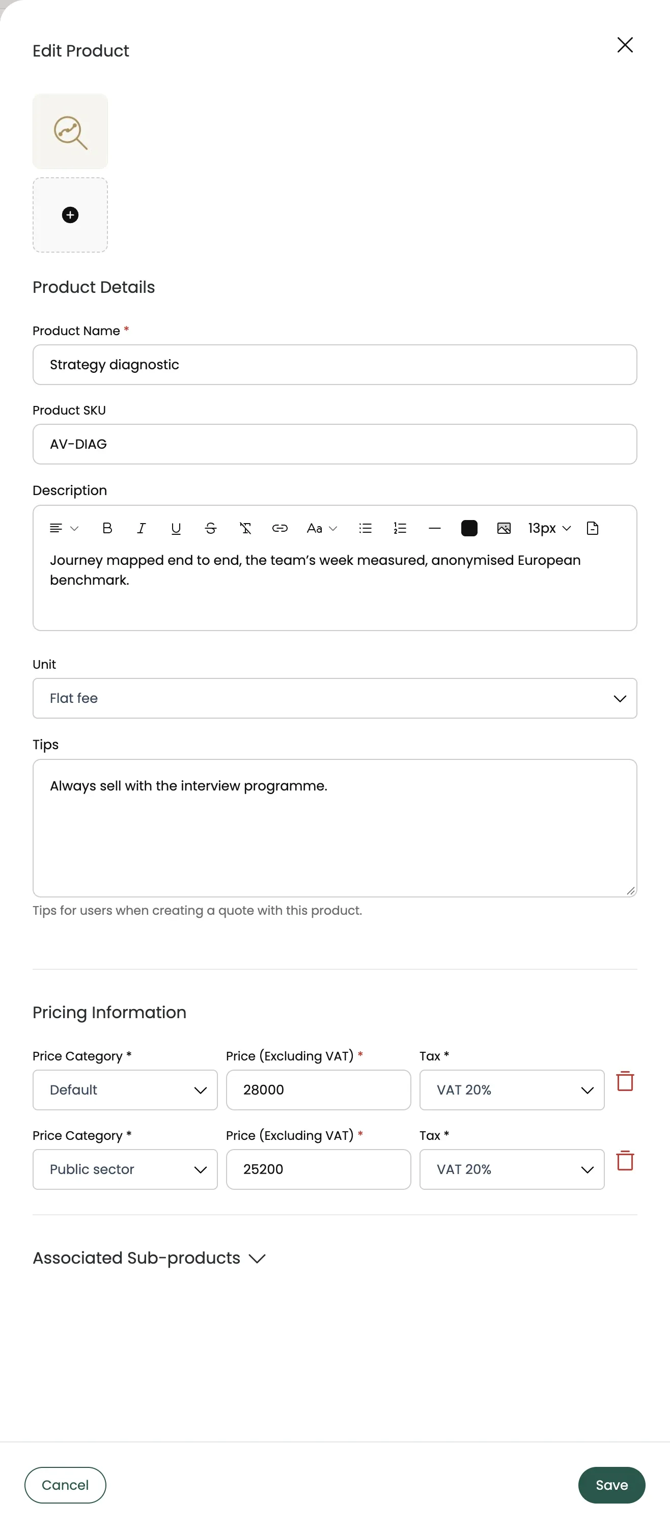 A product's details
