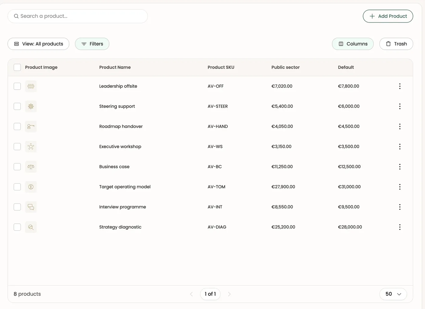 The product catalog