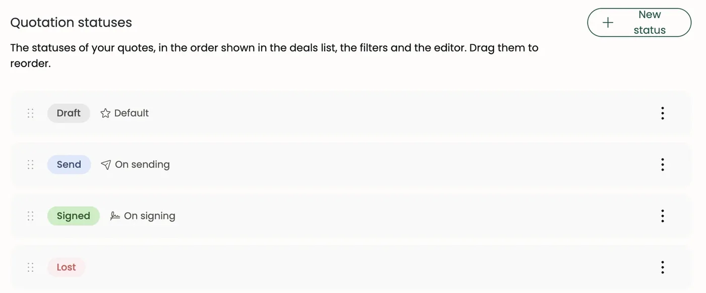 The Quotation statuses page