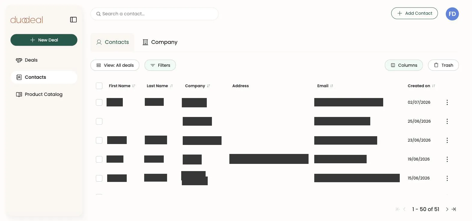 Onglets Contacts / Company